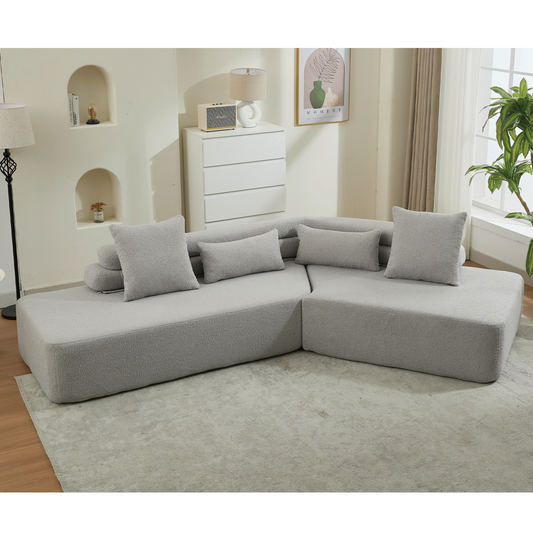 128"Minimalist Cloud Sectional Couch ,Modern Couches ,4-Seater ,No Assembly,Two modular sofa,Boucle Teddy  Fabric, upholstered , anti-wrinkle fabric,Light Gray