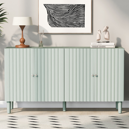 Elegant Four-Door Sideboard with Wavy Pattern Doors, Cylindrical Legs, and Sleek Metal Handles, Adjustable, Suitable for Study, Entryway and Living Room