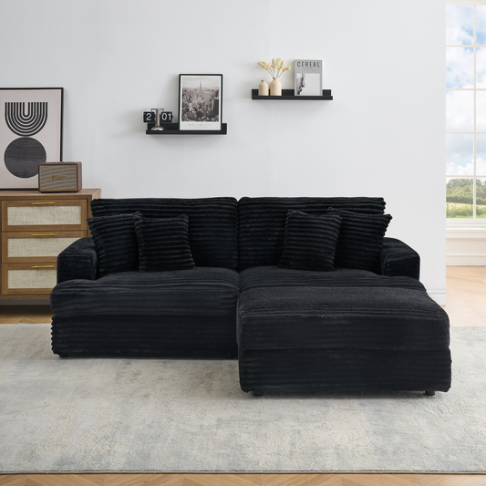 82 inches black corduroy sofa, storage feet +4 throw pillows, create a living room, office fashion new darling!