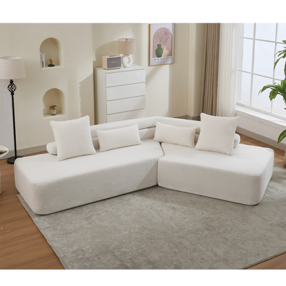 128"Minimalist Cloud Sectional Couch ,Modern Couches ,4-Seater ,No Assembly,Two modular sofa,Boucle Teddy  Fabric, upholstered , anti-wrinkle fabric, Beige