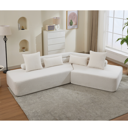 128"Minimalist Cloud Sectional Couch ,Modern Couches ,4-Seater ,No Assembly,Two modular sofa,Boucle Teddy  Fabric, upholstered , anti-wrinkle fabric, Beige