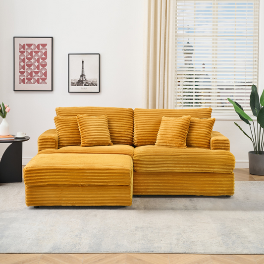 82 inches orange corduroy sofa, storage feet +4 throw pillows, create a living room, office fashion new darling!