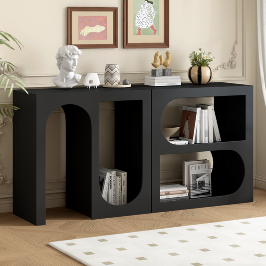 Modular Entryway Console Table with Rectangular Exterior and Curved Interior Design for Customizable Arrangements,Suitable for Study,Entrance and Living Room