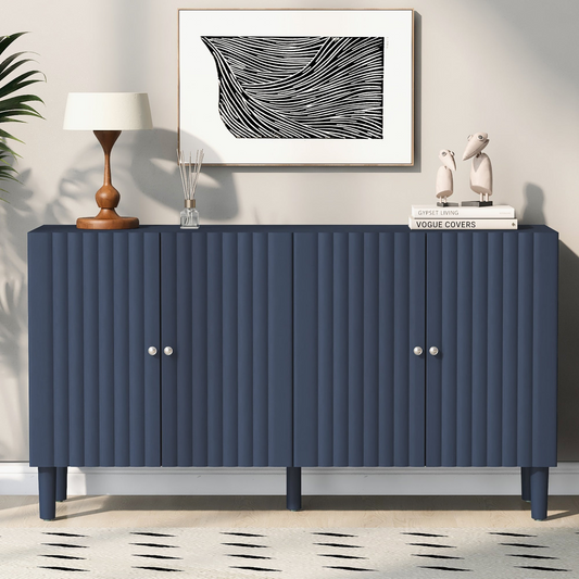 Elegant Four-Door Sideboard with Wavy Pattern Doors, Cylindrical Legs, and Sleek Metal Handles, Adjustable, Suitable for Study, Entryway and Living Room