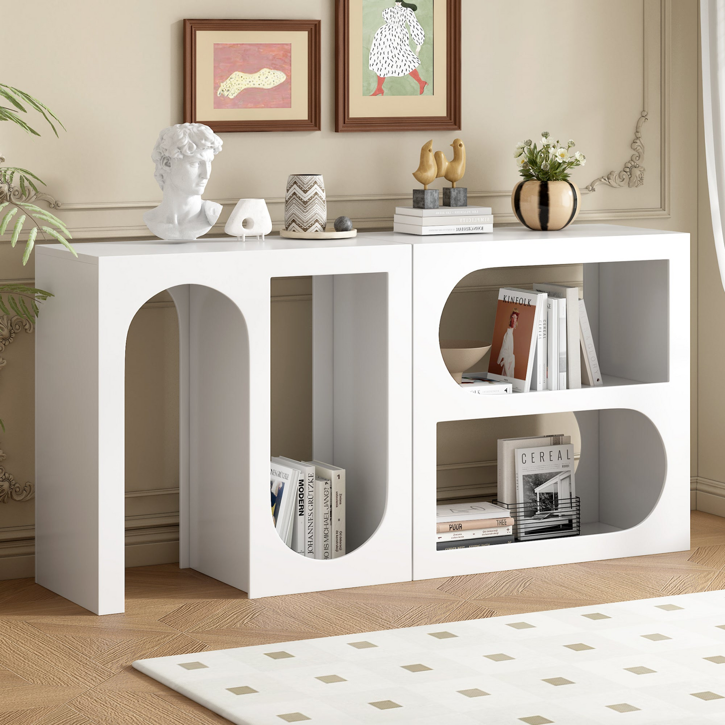 Modular Entryway Console Table with Rectangular Exterior and Curved Interior Design for Customizable Arrangements,Suitable for Study,Entrance and Living Room