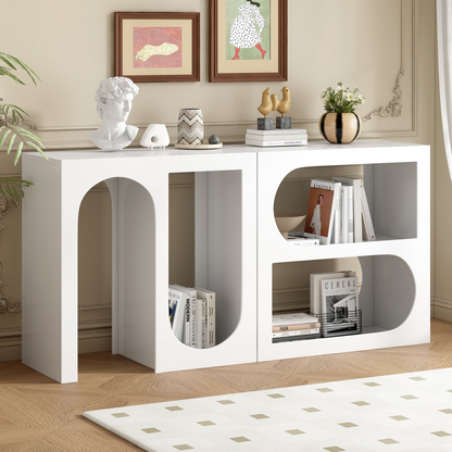 Modular Entryway Console Table with Rectangular Exterior and Curved Interior Design for Customizable Arrangements,Suitable for Study,Entrance and Living Room