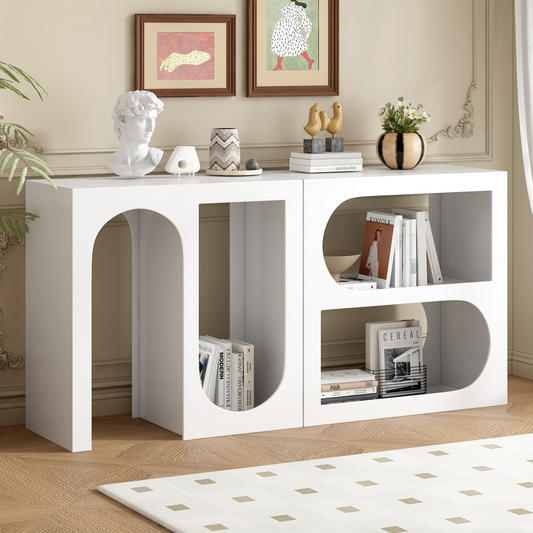Modular Entryway Console Table with Rectangular Exterior and Curved Interior Design for Customizable Arrangements,Suitable for Study,Entrance and Living Room
