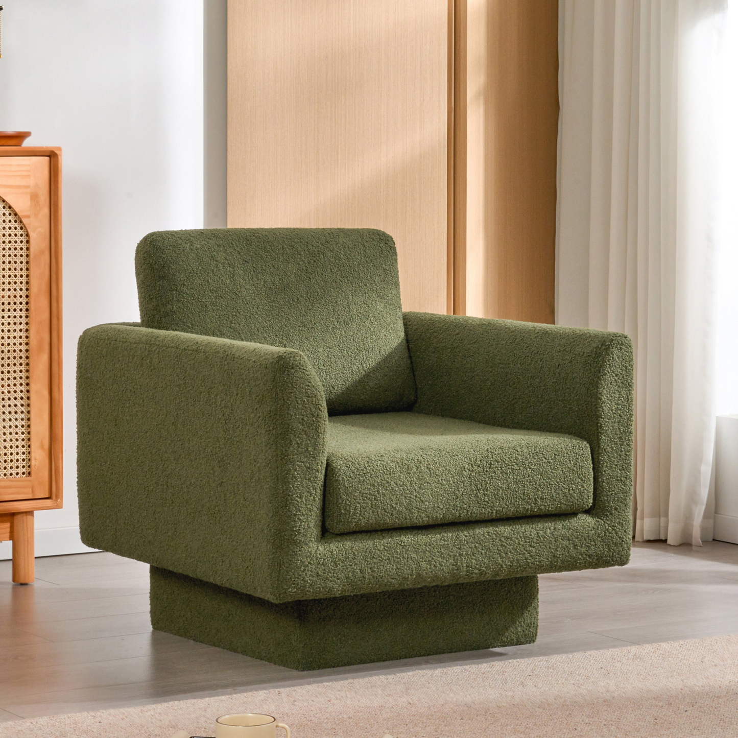 360° Modern Swivel Accent Chair,30" W Teddy Sherpa Round Armchair,Thick Padded Single Lounge Sofa,Upholstered Comfy Barrel Chair,Reading Club Chair for Living Room,Nursery,Bedroom,4 Colors