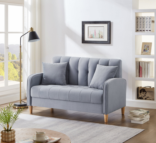 Modern Design Couch for Living Room Department Small Space Loveseat Smooth Velvet Upholstered Tufted Sofa Light Blue