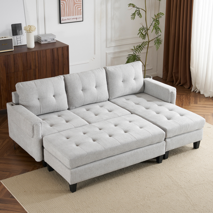 83.4" L-shaped Sofa Sectional Couch Sofa Bed with Two USB Ports, a Movable Ottoman and a Reversible Chaise Lounge for Living Room, Grey