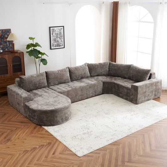 141.7" Oversized Modular Sofa Cloud Sectional Sofa Set Upholstered Couches U-shaped Sofa with Deep Seat for Living Room, Brown