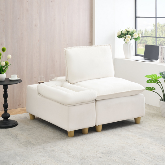 44.29 inch with movable storage cabinet with cup holder, reclining beige velvet single sofa for bedroom living room and balcony