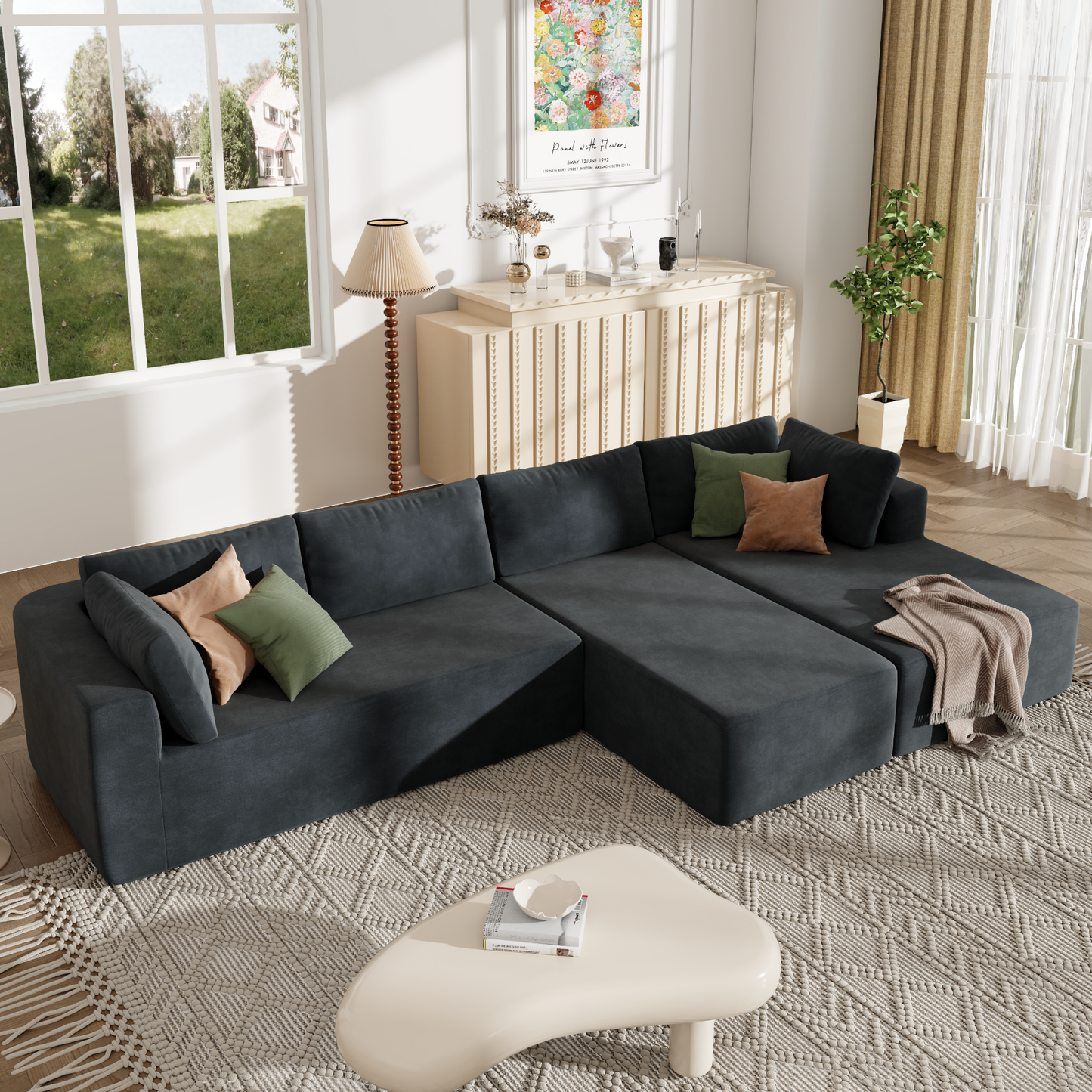 Modern Large Modular Sectional Sofa for Living Room, Bedroom, Salon, 3 Piece Free Combination