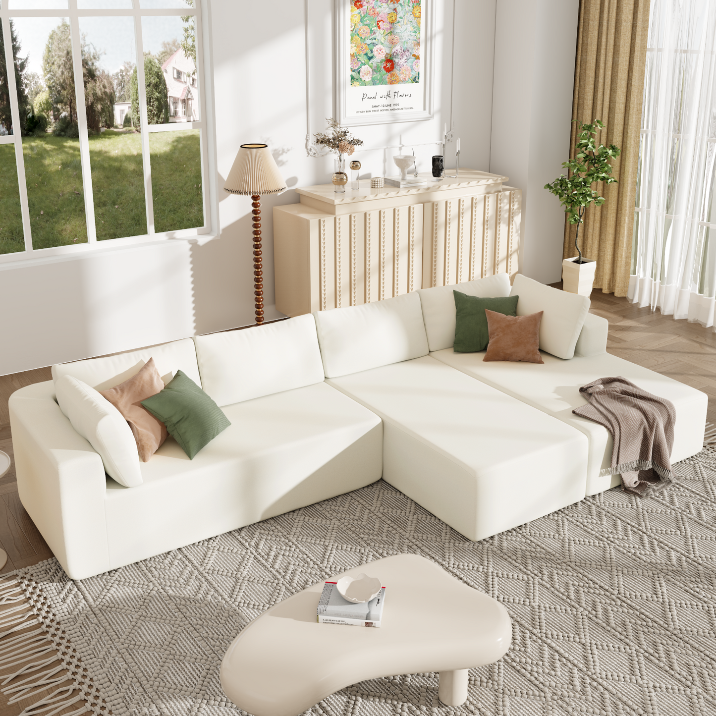 Modern Large Modular Sectional Sofa for Living Room, Bedroom, Salon, 3 Piece Free Combination