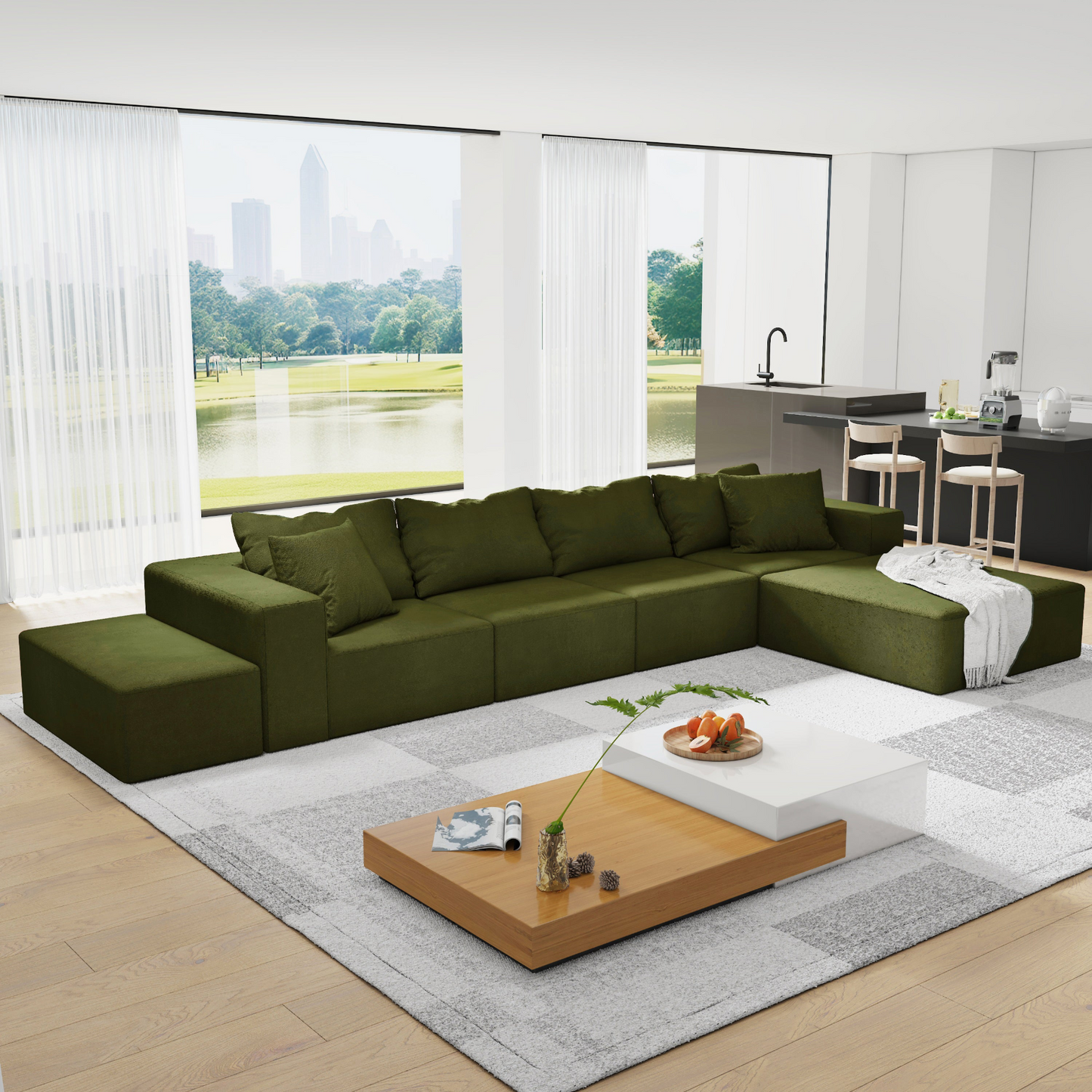 Modern Upholstered Sectional Sofa Couch Set,Modular 132" L Shaped Sectional Living Room Sofa Set With 6 Pillows,Free Combination Sofa Couch for Living Room,Bedroom