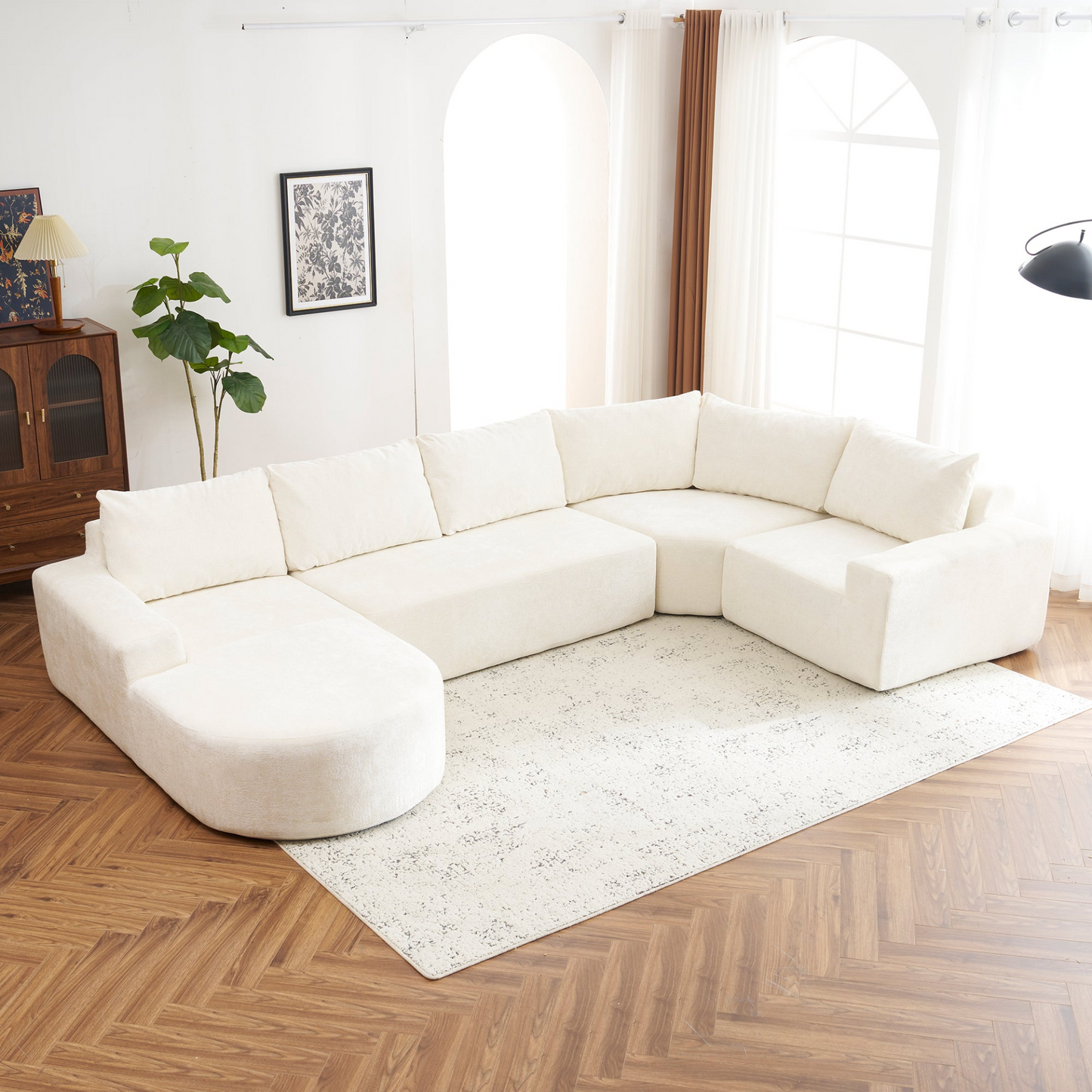 141.7" Oversized Modular Sofa Cloud Sectional Sofa Set Upholstered Couches U-shaped Sofa with Deep Seat for Living Room, Beige
