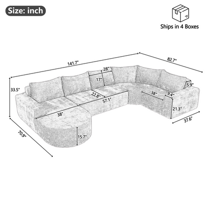141.7" Oversized Modular Sofa Cloud Sectional Sofa Set Upholstered Couches U-shaped Sofa with Deep Seat for Living Room, Beige