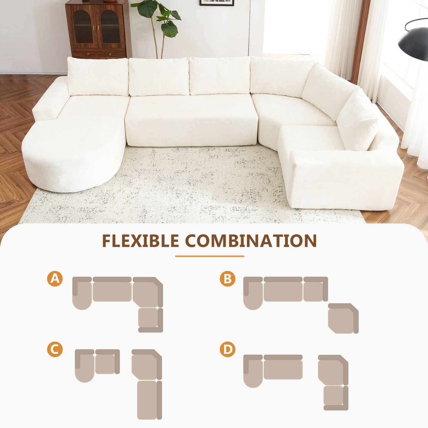 141.7" Oversized Modular Sofa Cloud Sectional Sofa Set Upholstered Couches U-shaped Sofa with Deep Seat for Living Room, Beige
