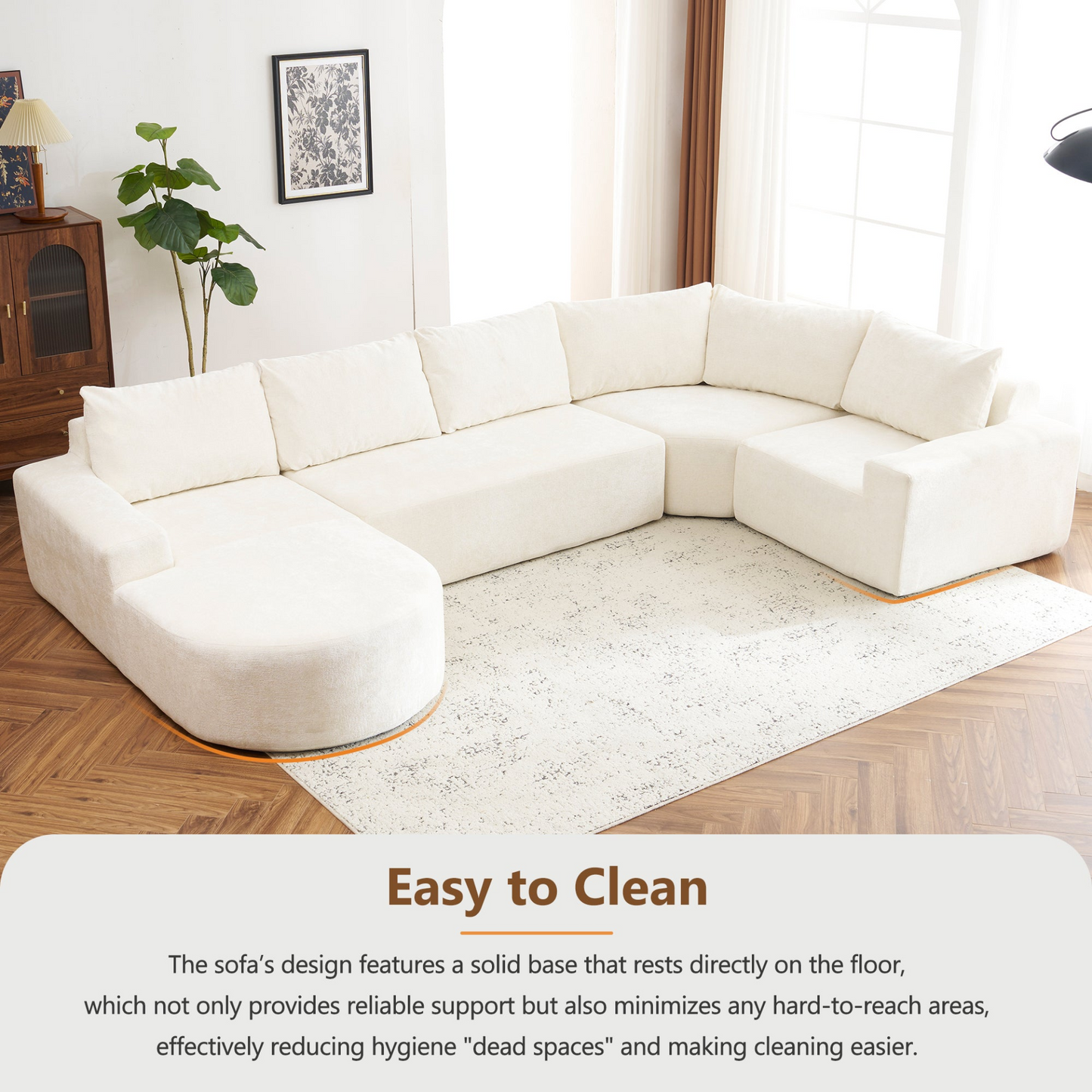 141.7" Oversized Modular Sofa Cloud Sectional Sofa Set Upholstered Couches U-shaped Sofa with Deep Seat for Living Room, Beige