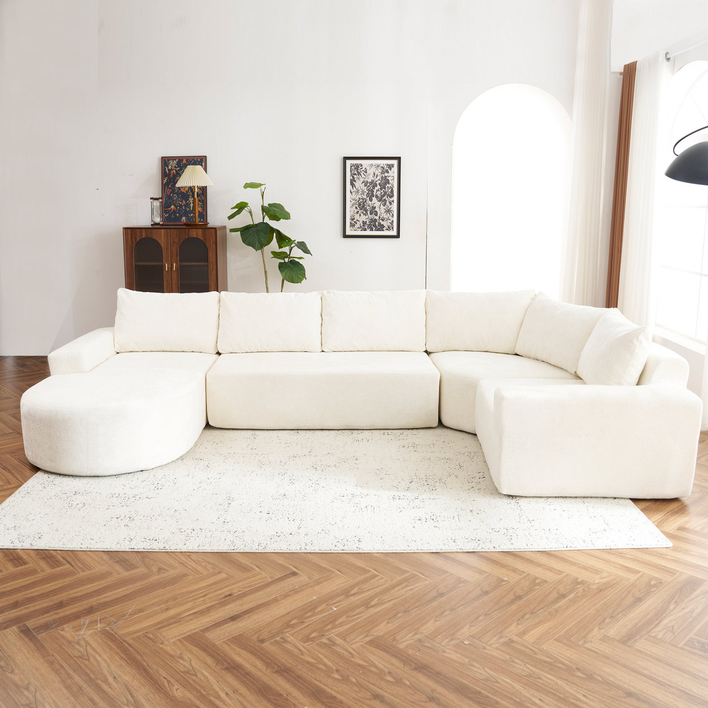 141.7" Oversized Modular Sofa Cloud Sectional Sofa Set Upholstered Couches U-shaped Sofa with Deep Seat for Living Room, Beige