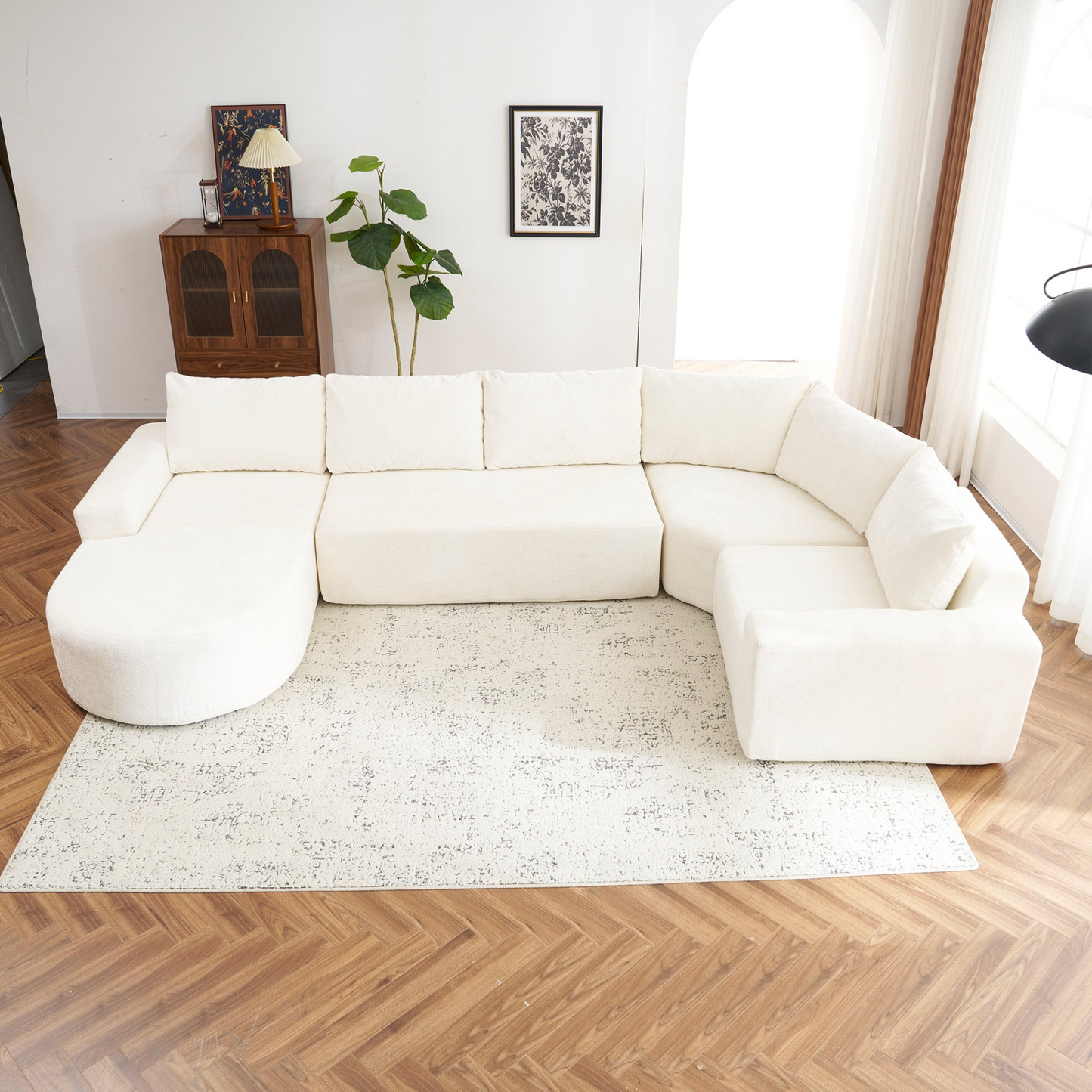 141.7" Oversized Modular Sofa Cloud Sectional Sofa Set Upholstered Couches U-shaped Sofa with Deep Seat for Living Room, Beige