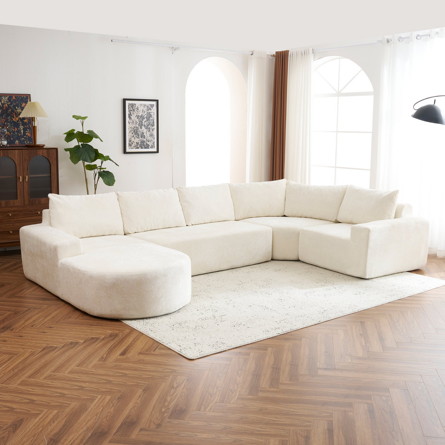 141.7" Oversized Modular Sofa Cloud Sectional Sofa Set Upholstered Couches U-shaped Sofa with Deep Seat for Living Room, Beige