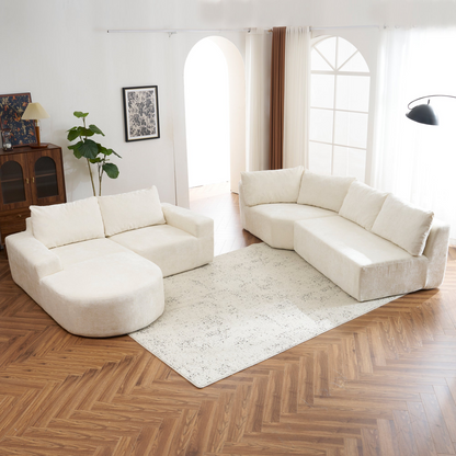 141.7" Oversized Modular Sofa Cloud Sectional Sofa Set Upholstered Couches U-shaped Sofa with Deep Seat for Living Room, Beige