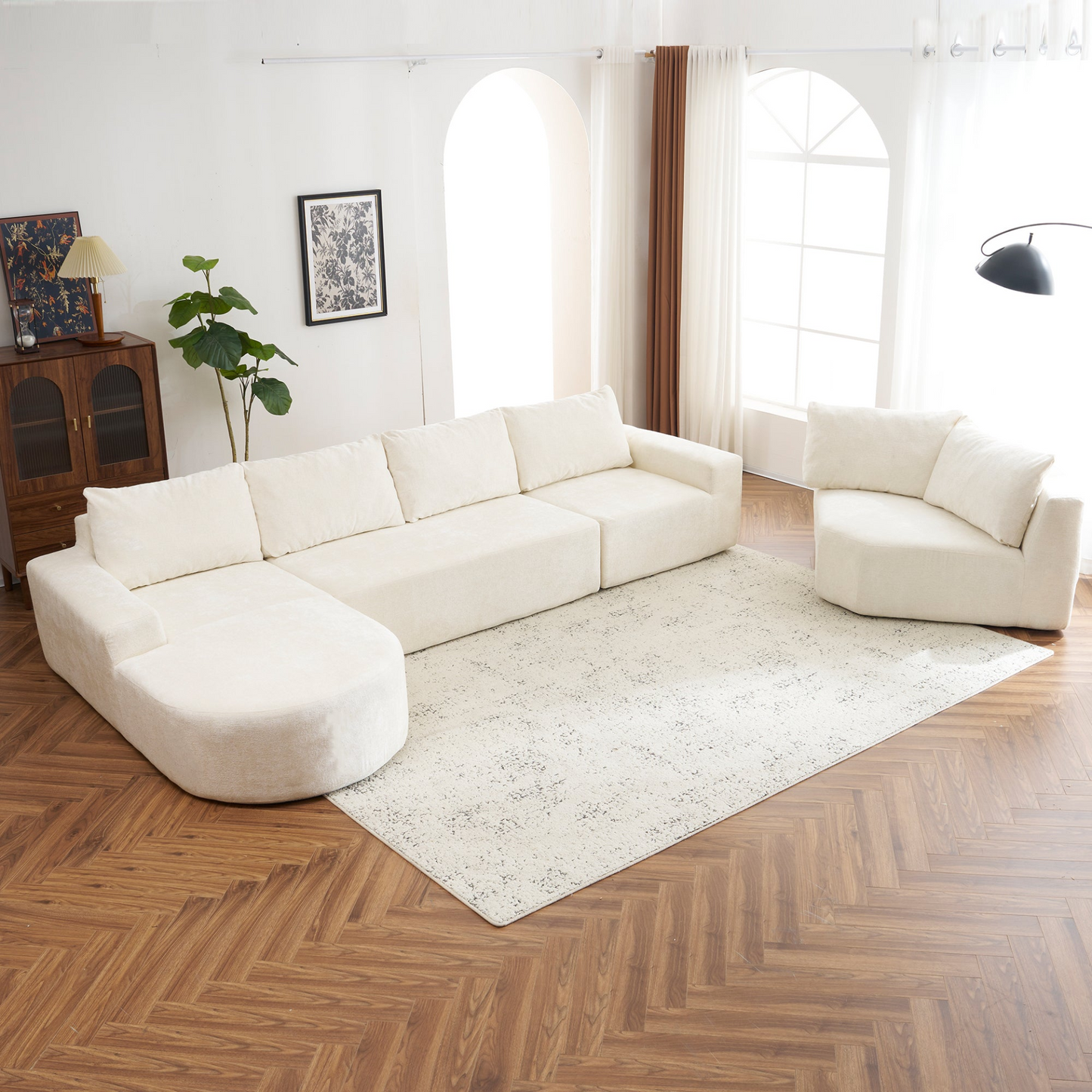 141.7" Oversized Modular Sofa Cloud Sectional Sofa Set Upholstered Couches U-shaped Sofa with Deep Seat for Living Room, Beige