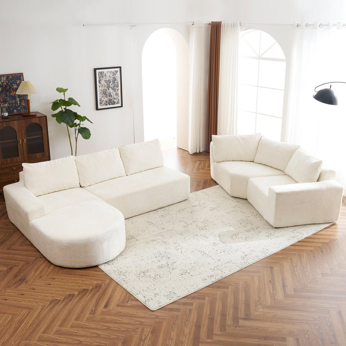 141.7" Oversized Modular Sofa Cloud Sectional Sofa Set Upholstered Couches U-shaped Sofa with Deep Seat for Living Room, Beige