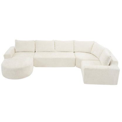 141.7" Oversized Modular Sofa Cloud Sectional Sofa Set Upholstered Couches U-shaped Sofa with Deep Seat for Living Room, Beige