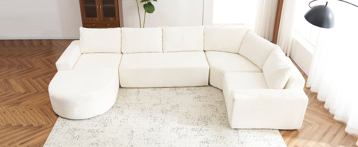 141.7" Oversized Modular Sofa Cloud Sectional Sofa Set Upholstered Couches U-shaped Sofa with Deep Seat for Living Room, Beige