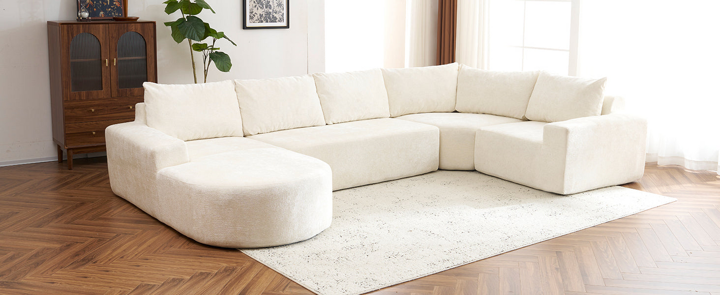 141.7" Oversized Modular Sofa Cloud Sectional Sofa Set Upholstered Couches U-shaped Sofa with Deep Seat for Living Room, Beige