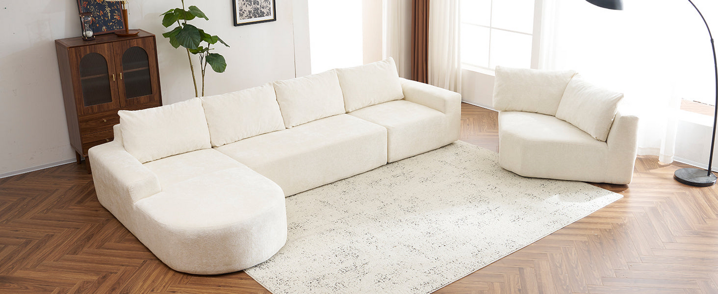 141.7" Oversized Modular Sofa Cloud Sectional Sofa Set Upholstered Couches U-shaped Sofa with Deep Seat for Living Room, Beige