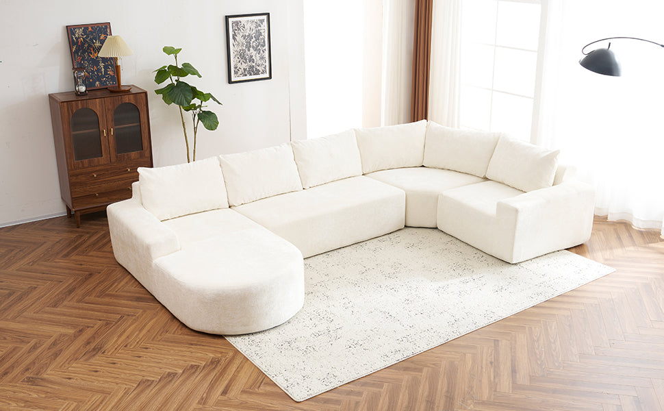 141.7" Oversized Modular Sofa Cloud Sectional Sofa Set Upholstered Couches U-shaped Sofa with Deep Seat for Living Room, Beige