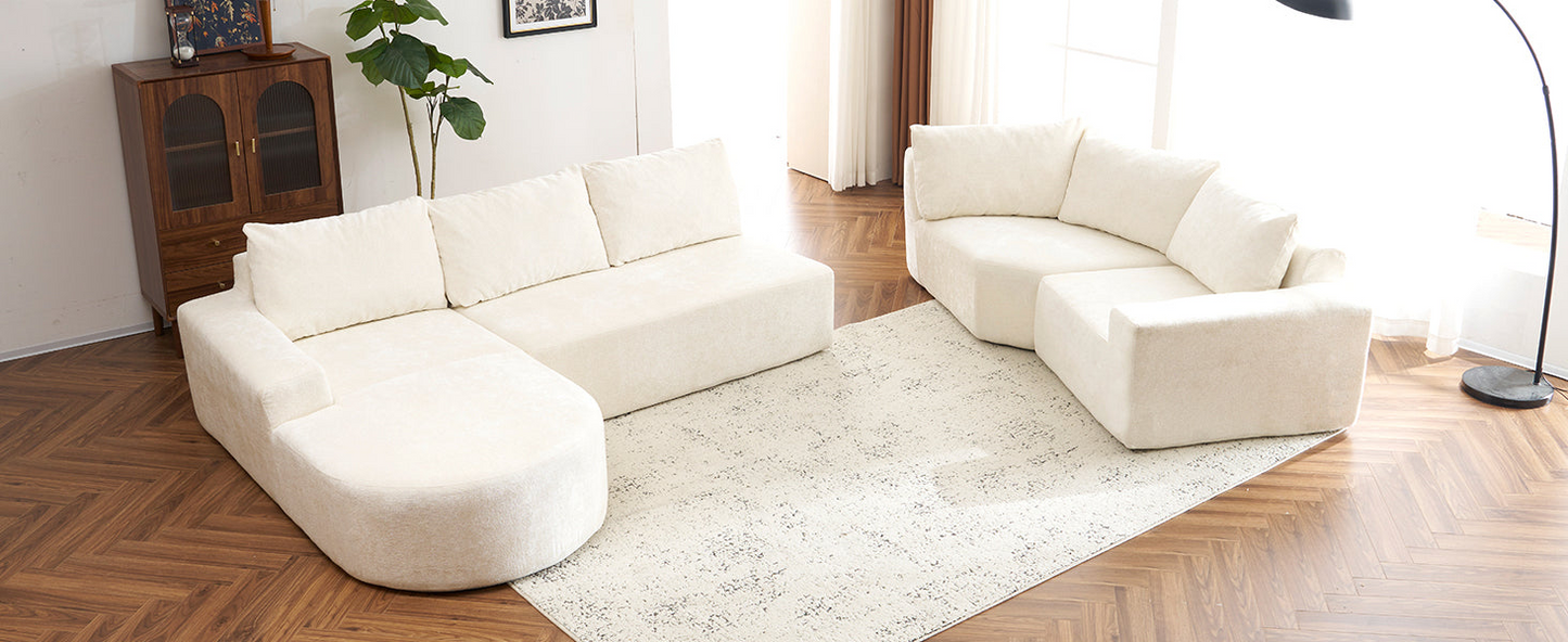 141.7" Oversized Modular Sofa Cloud Sectional Sofa Set Upholstered Couches U-shaped Sofa with Deep Seat for Living Room, Beige