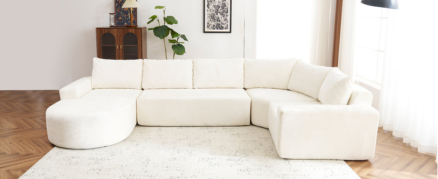 141.7" Oversized Modular Sofa Cloud Sectional Sofa Set Upholstered Couches U-shaped Sofa with Deep Seat for Living Room, Beige
