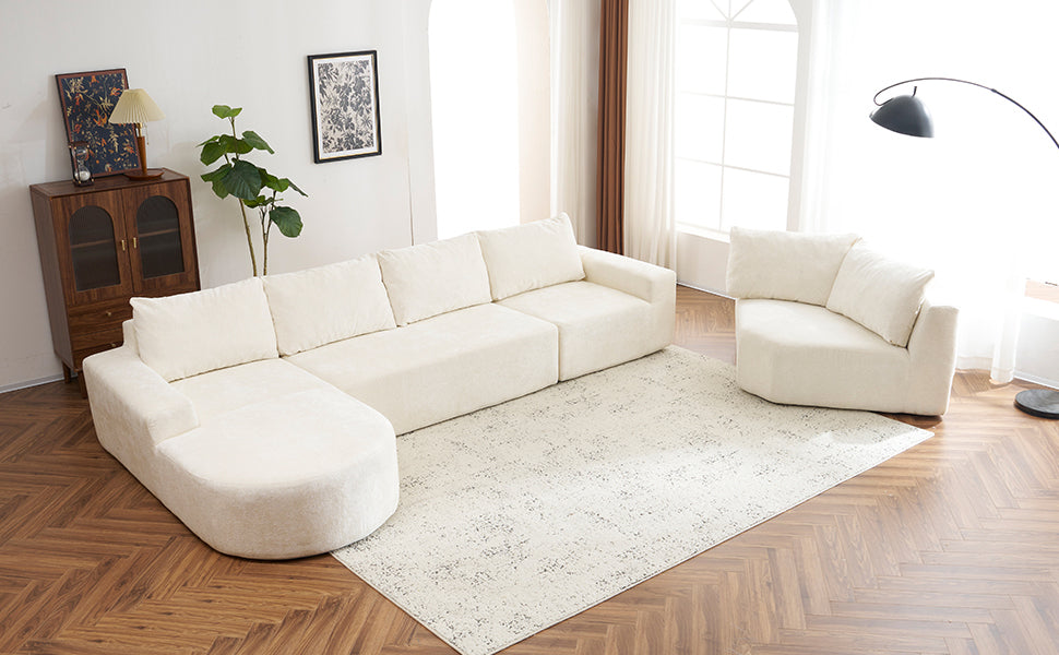 141.7" Oversized Modular Sofa Cloud Sectional Sofa Set Upholstered Couches U-shaped Sofa with Deep Seat for Living Room, Beige