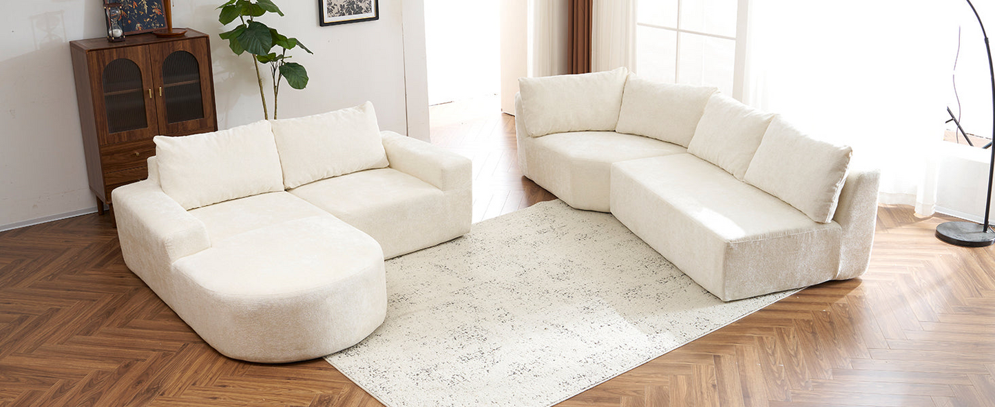 141.7" Oversized Modular Sofa Cloud Sectional Sofa Set Upholstered Couches U-shaped Sofa with Deep Seat for Living Room, Beige