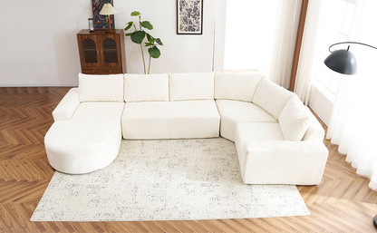 141.7" Oversized Modular Sofa Cloud Sectional Sofa Set Upholstered Couches U-shaped Sofa with Deep Seat for Living Room, Beige