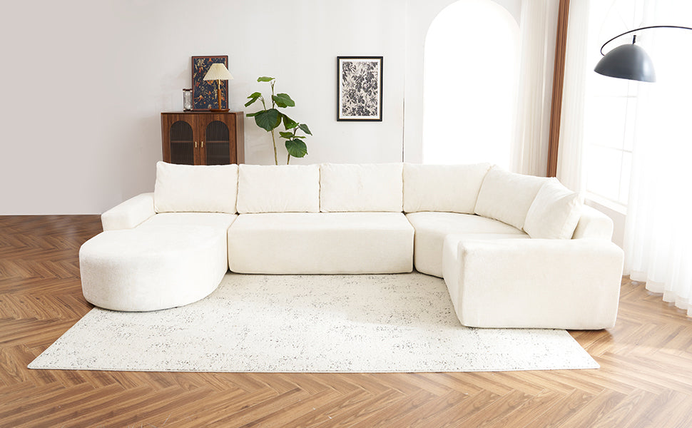 141.7" Oversized Modular Sofa Cloud Sectional Sofa Set Upholstered Couches U-shaped Sofa with Deep Seat for Living Room, Beige