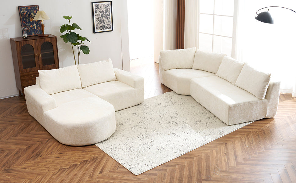 141.7" Oversized Modular Sofa Cloud Sectional Sofa Set Upholstered Couches U-shaped Sofa with Deep Seat for Living Room, Beige