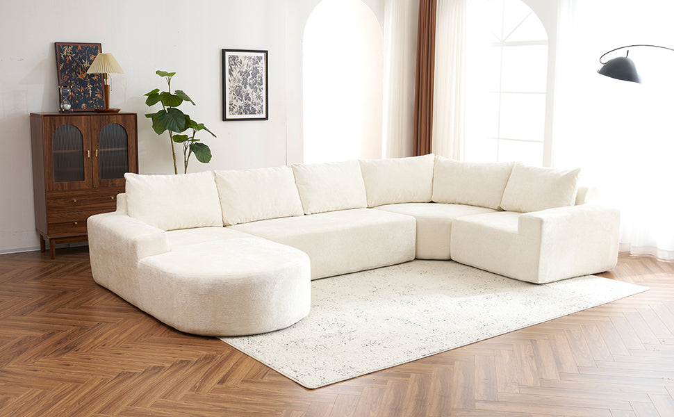 141.7" Oversized Modular Sofa Cloud Sectional Sofa Set Upholstered Couches U-shaped Sofa with Deep Seat for Living Room, Beige