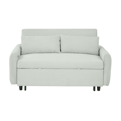 57.48" Pull-out Sofa Bed Convertible Couch 2 Seat Loveseat Sofa Modern Sleeper Sofa with Two Throw Pillows and USB Ports for Living Room, Light Grey-Green(Old Sku:WF317760AAE)