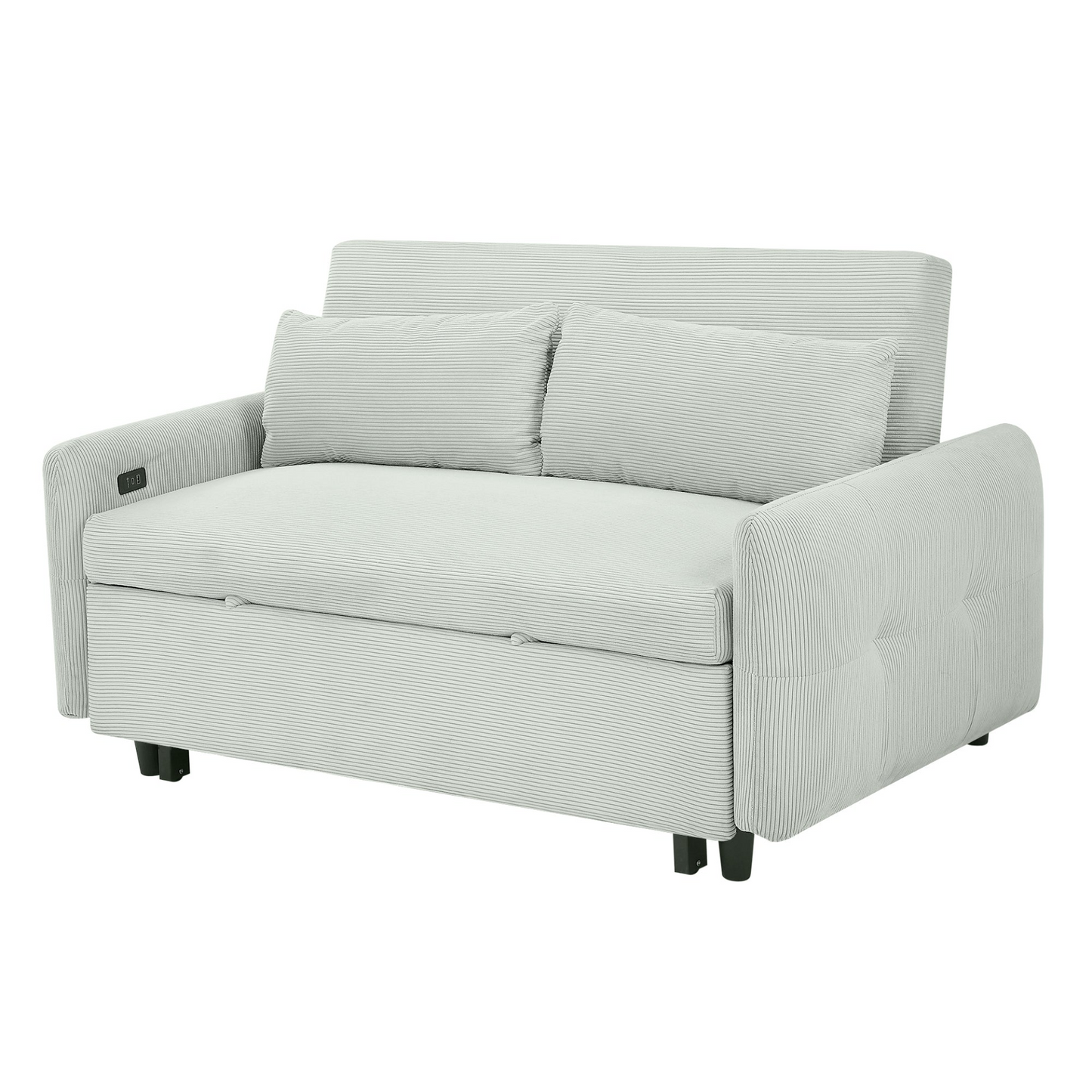 57.48" Pull-out Sofa Bed Convertible Couch 2 Seat Loveseat Sofa Modern Sleeper Sofa with Two Throw Pillows and USB Ports for Living Room, Light Grey-Green(Old Sku:WF317760AAE)