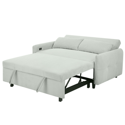 57.48" Pull-out Sofa Bed Convertible Couch 2 Seat Loveseat Sofa Modern Sleeper Sofa with Two Throw Pillows and USB Ports for Living Room, Light Grey-Green(Old Sku:WF317760AAE)