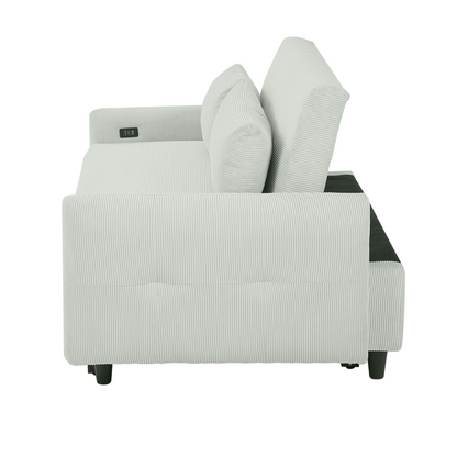 57.48" Pull-out Sofa Bed Convertible Couch 2 Seat Loveseat Sofa Modern Sleeper Sofa with Two Throw Pillows and USB Ports for Living Room, Light Grey-Green(Old Sku:WF317760AAE)