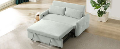 57.48" Pull-out Sofa Bed Convertible Couch 2 Seat Loveseat Sofa Modern Sleeper Sofa with Two Throw Pillows and USB Ports for Living Room, Light Grey-Green(Old Sku:WF317760AAE)