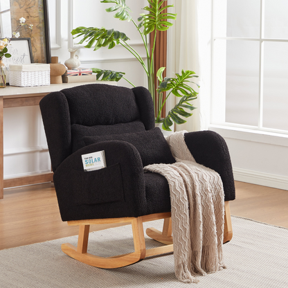 27.2"W Modern Accent High Backrest Living Room Lounge Arm Rocking Chair, Two Side Pocket