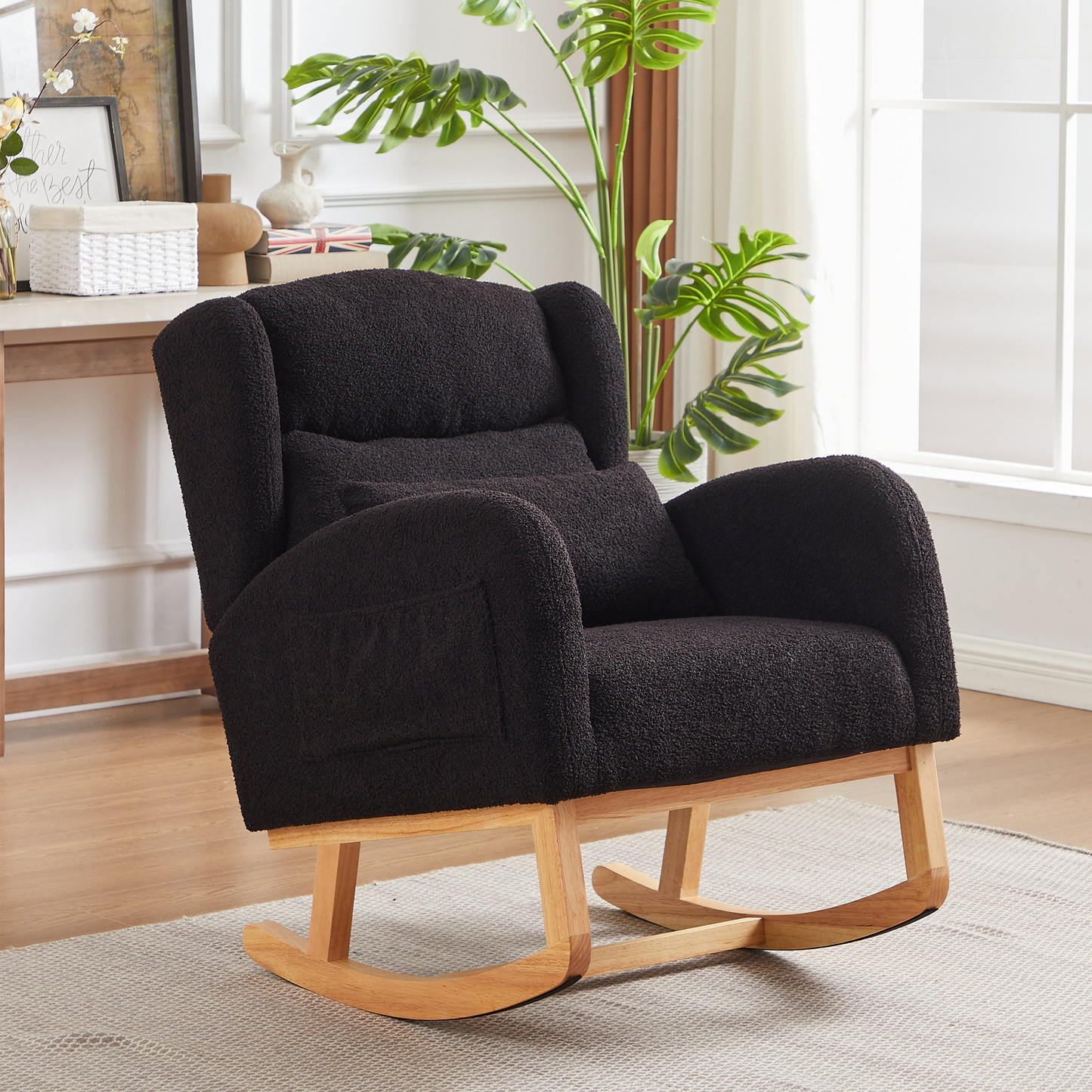 27.2"W Modern Accent High Backrest Living Room Lounge Arm Rocking Chair, Two Side Pocket