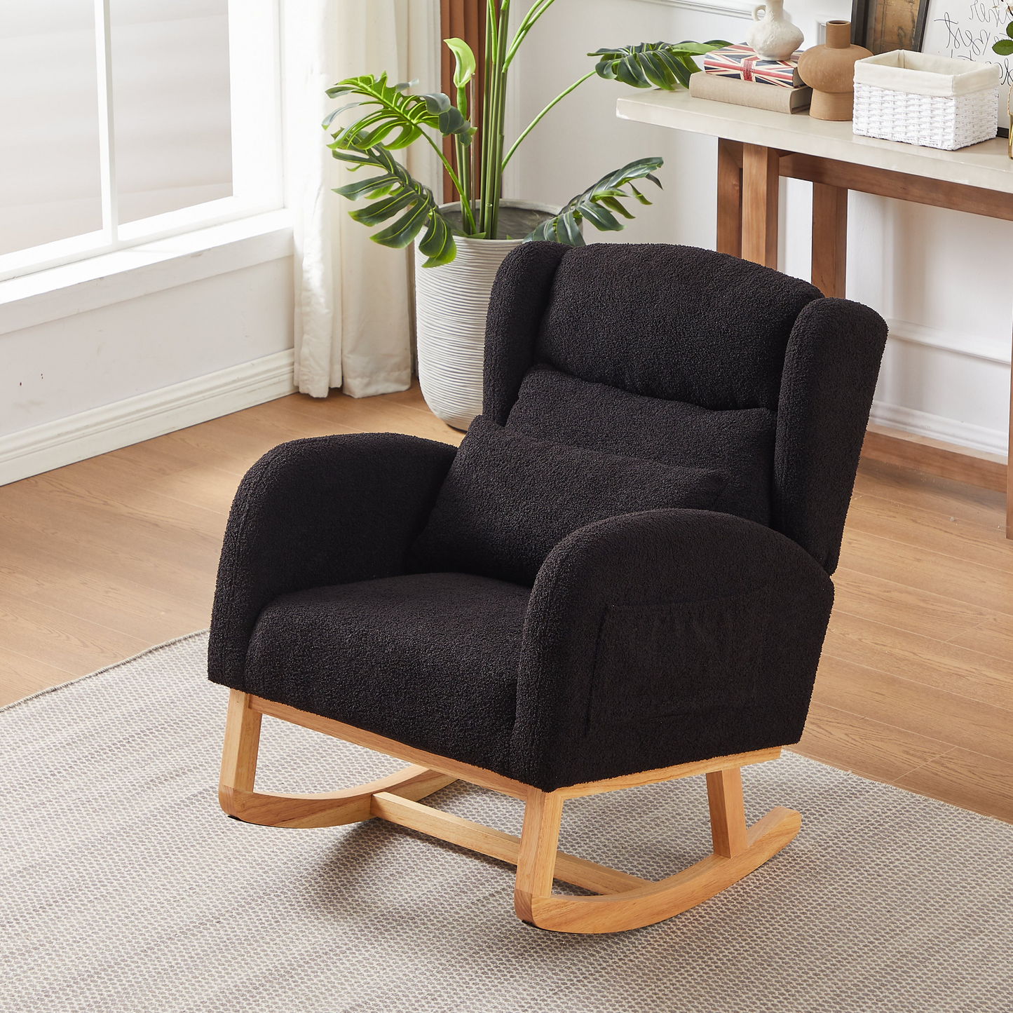 27.2"W Modern Accent High Backrest Living Room Lounge Arm Rocking Chair, Two Side Pocket